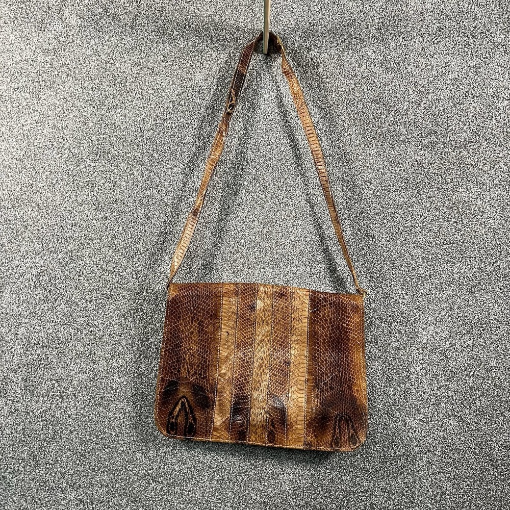 TANO Brown Snakeskin Embossed Leather Shoulder Bag Crossbody Purse Y2K Italy